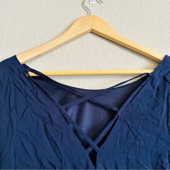 Loveriche Navy Bell Sleeve Criss-Cross Cutout Back Fairytale Dress Sz Small - Picture 5 of 12